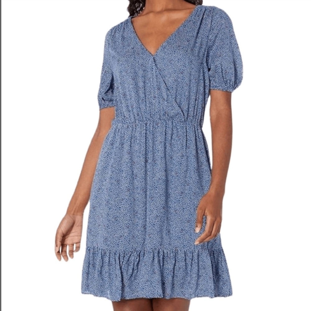 Lucky Brand Ruffled Surplice Blue Polka Dot Dress